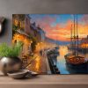 Hafen bei Sonnenuntergang – Bild auf Leinwand
