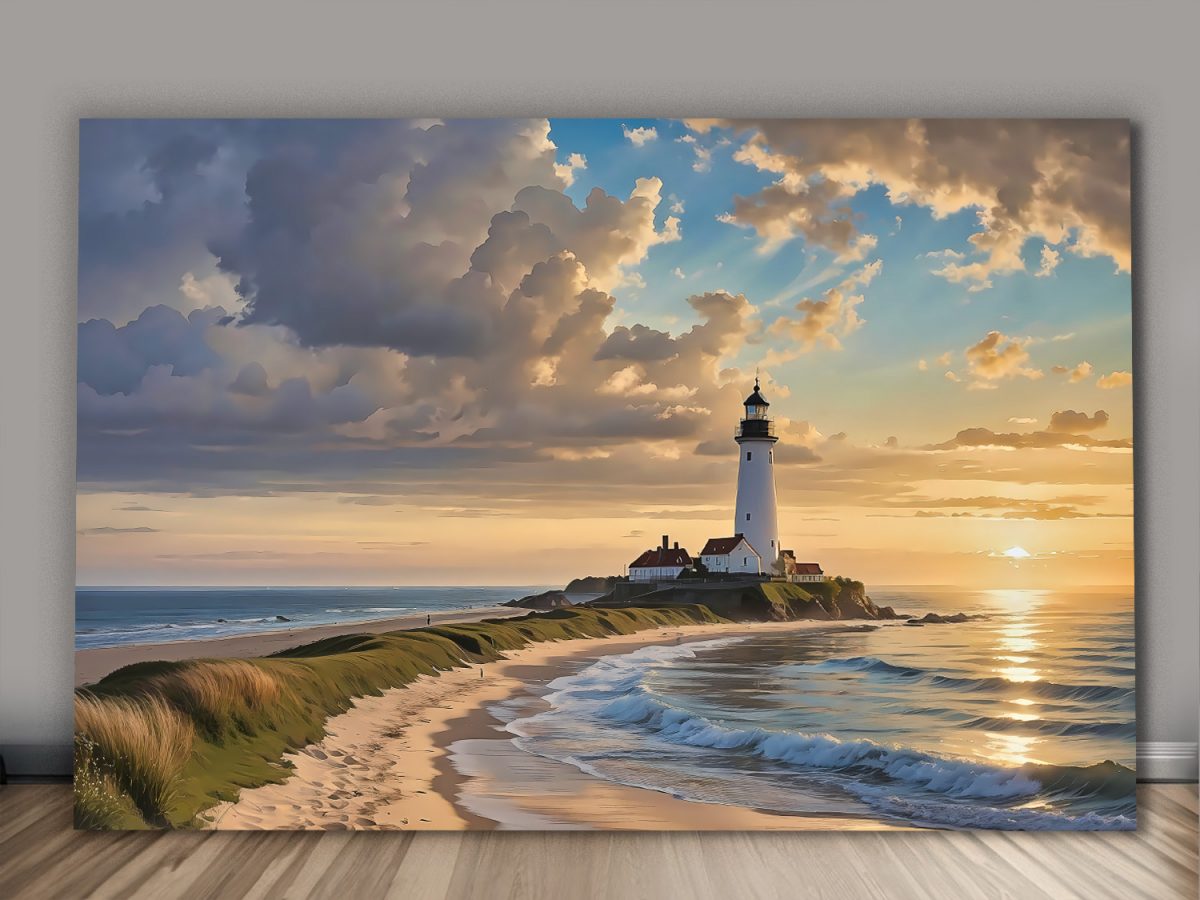 leuchtturm_ostsee-1 Blick auf das Meer mit Leuchtturm – Bild auf Leinwand