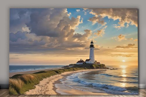 Blick auf das Meer mit Leuchtturm – Bild auf Leinwand