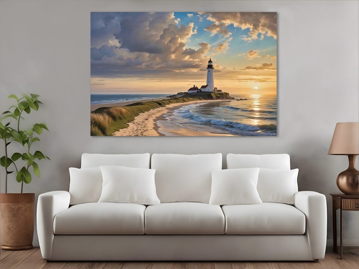 leuchtturm_ostsee-2 Blick auf das Meer mit Leuchtturm – Bild auf Leinwand