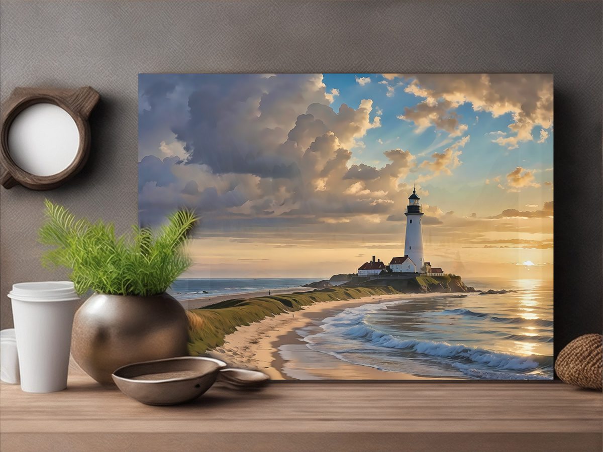 leuchtturm_ostsee-3 Blick auf das Meer mit Leuchtturm – Bild auf Leinwand