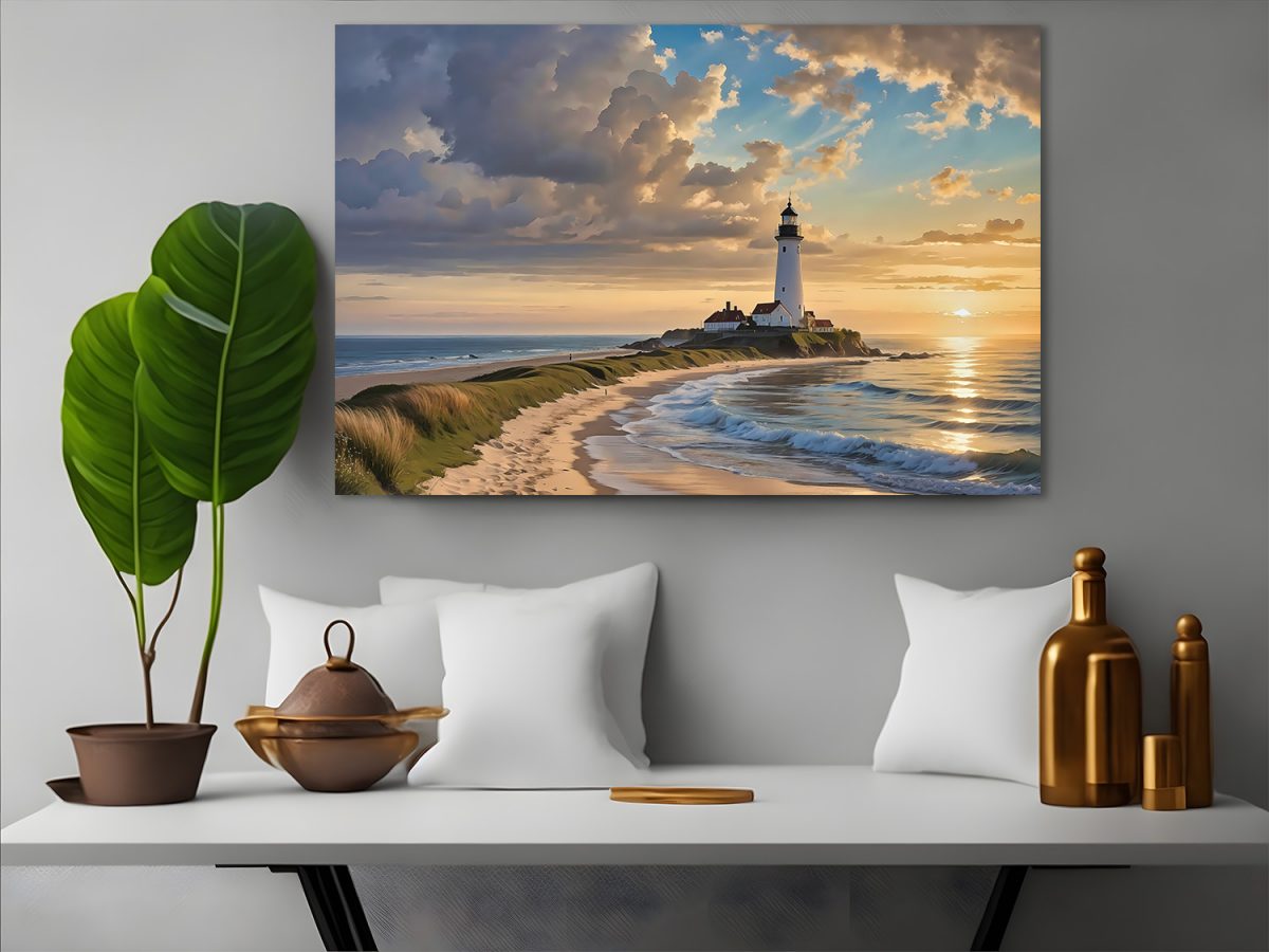 leuchtturm_ostsee-5 Blick auf das Meer mit Leuchtturm – Bild auf Leinwand