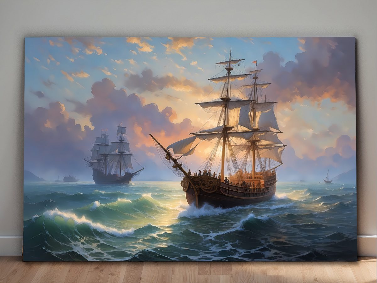 segelschiff1-1 Segelschiffe bei Sonnenuntergang, wie Ölgemälde, Digital Art