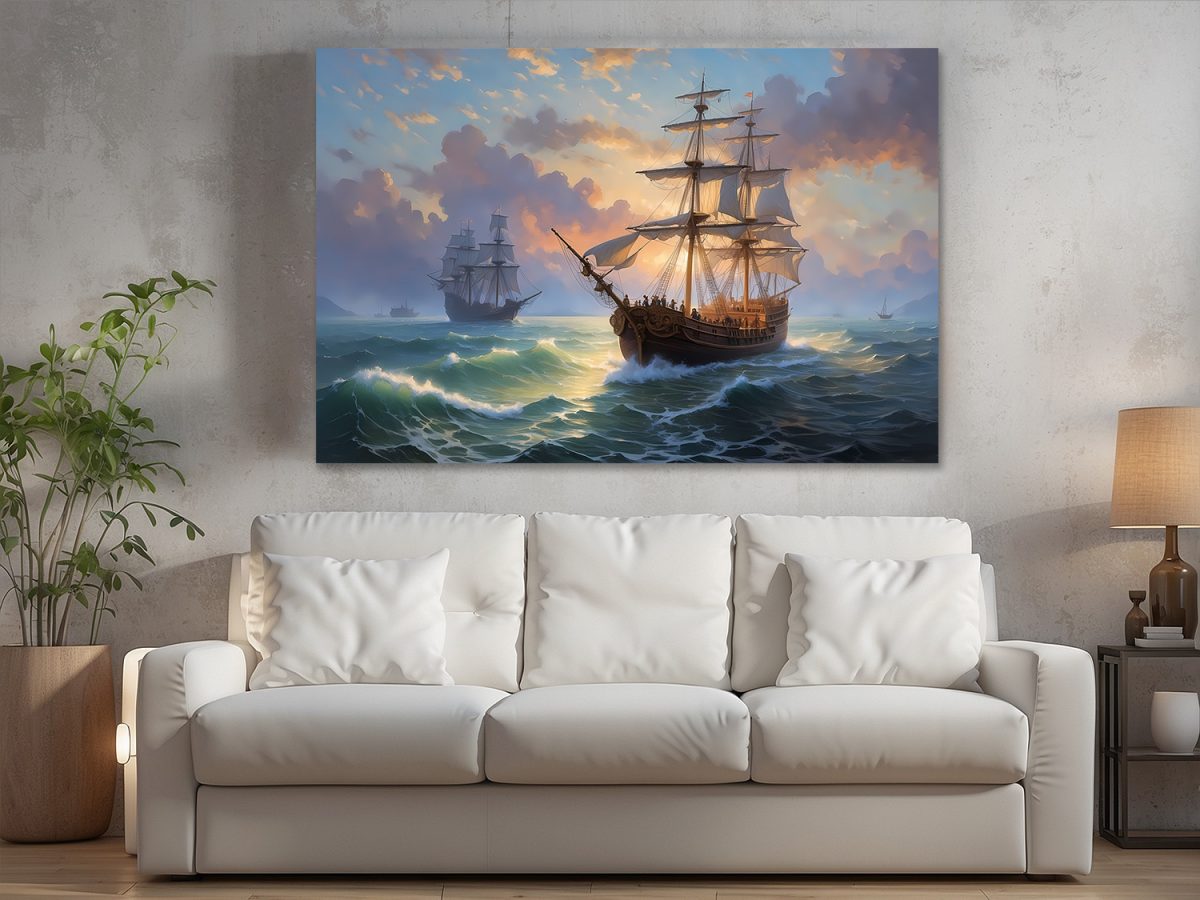 segelschiff1-2 Segelschiffe bei Sonnenuntergang, wie Ölgemälde, Digital Art