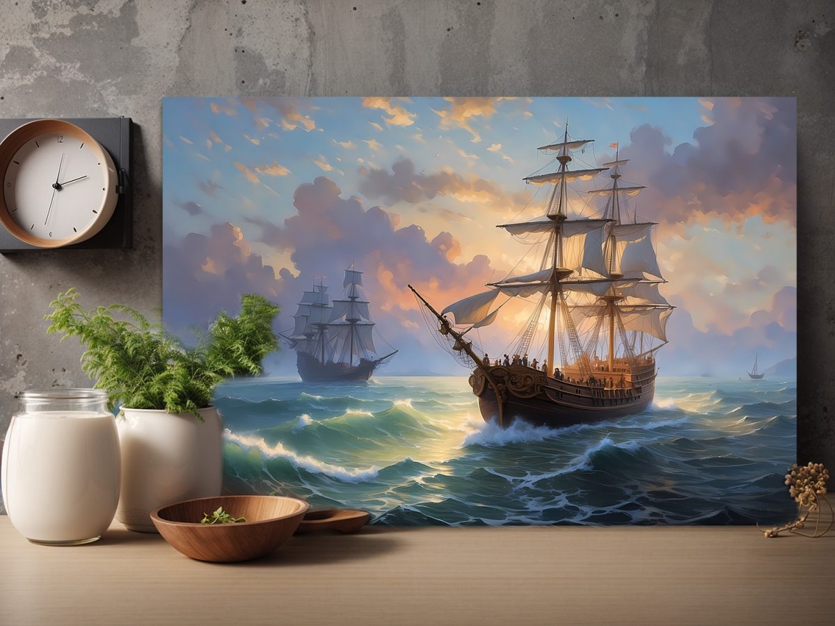 segelschiff1-3 Segelschiffe bei Sonnenuntergang, wie Ölgemälde, Digital Art