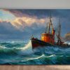 Fischkutter in rauher See – wie Ölgemälde, Digital Art