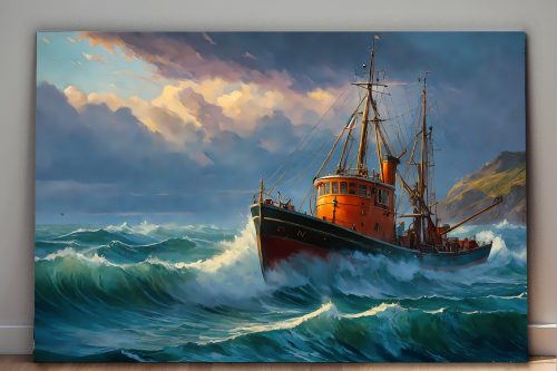 Fischkutter in rauher See – wie Ölgemälde, Digital Art