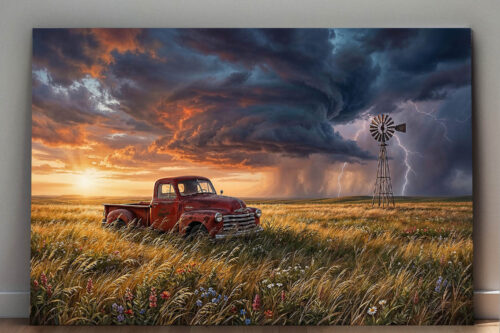 sturm1_0000_Gruppe 5 XXL Leinwandbild Sturm über der Prärie