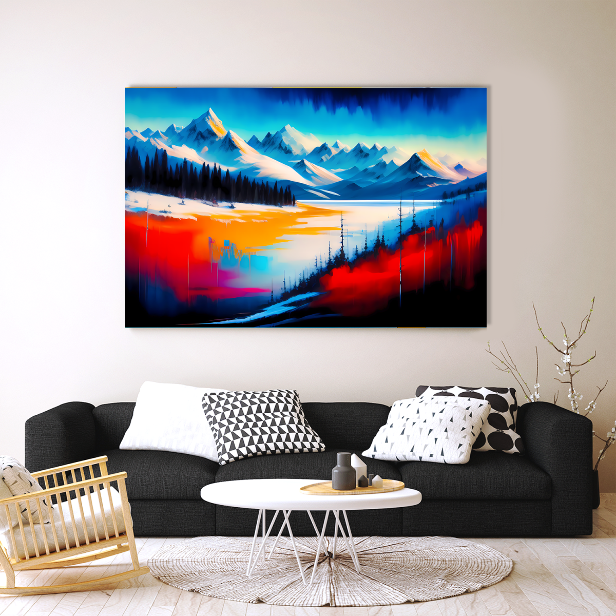 Berglandschaft im Winter, Expressionismus Komposition, Graffiti, wie Gemälde